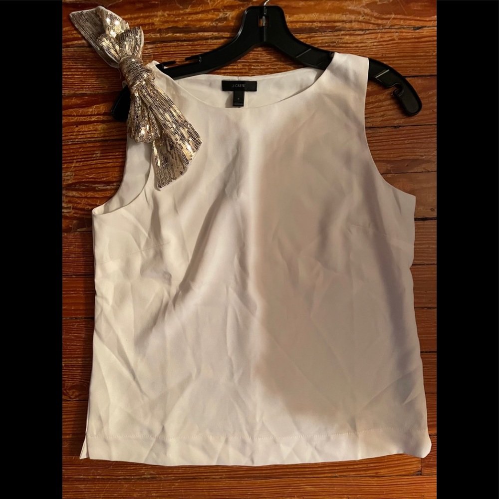 J Crew Blouse Gold Sequin Shoulder Bow